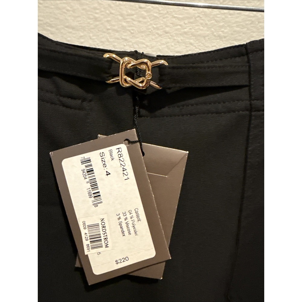 NWT St John Sport Marie Gray Size 4 Black Pants‎ Gold Belt  Poly Blend Stretch
